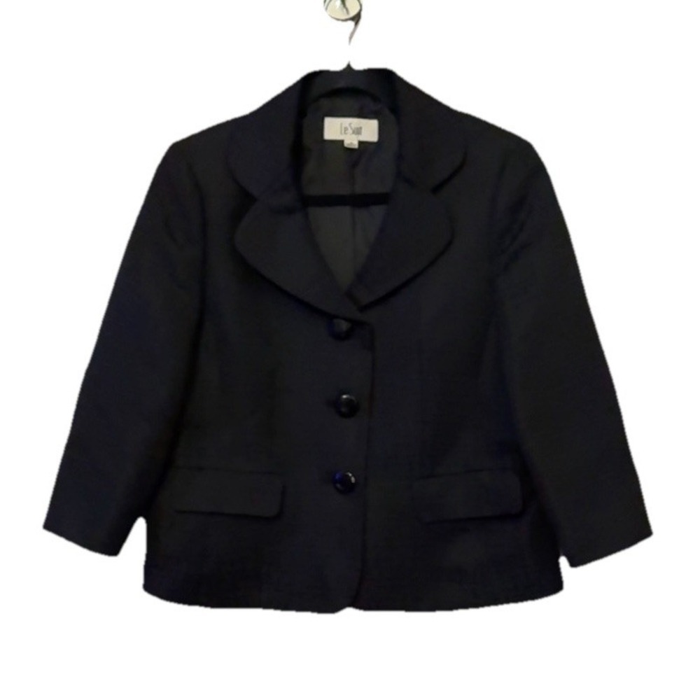 Le Suit Kasper Size 10 3 Button Blazer Jacket Career Work Business Black Pockets